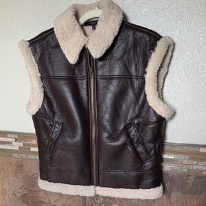 Blu Pepper Cream and Brown Faux Leather Vest